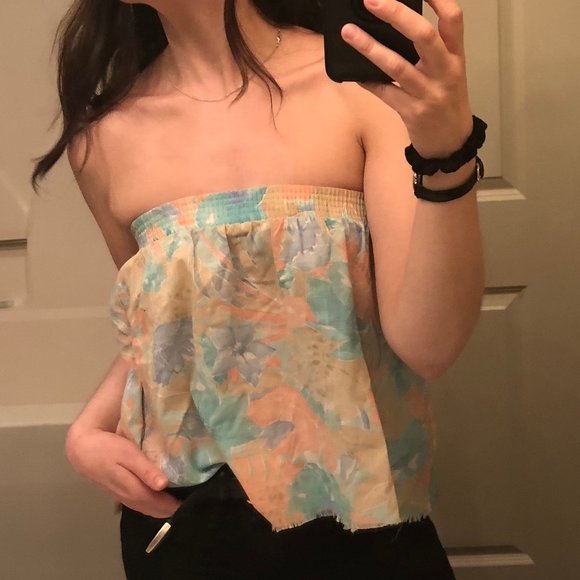 VTG Cut Off Convertible Floral Crop Baby Doll Tube Top / A-Line Flare Mini Skirt - Picture 2 of 14